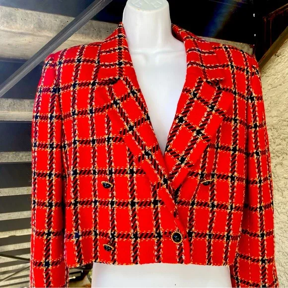 Evan Picone Jackets Coats Vintage Cropped Tweed Blazer Red